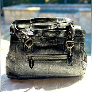 Coach Penelope Shopper F14686 Slvr/Blk Pebbled Leather